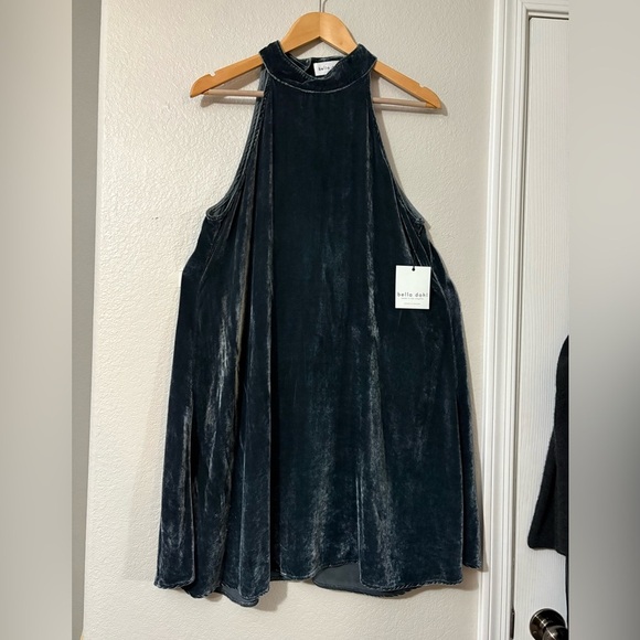 Beautiful Bella Dahl Slate Blue Velvet Halter Mini Dress. Keyhole Back. - Picture 1 of 15